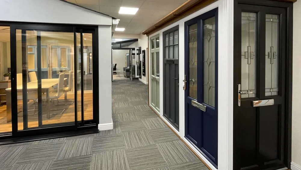 Composite and bi-fold door styles in the showroom