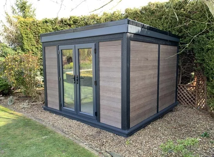Composite-clad garden room with glazed double doors