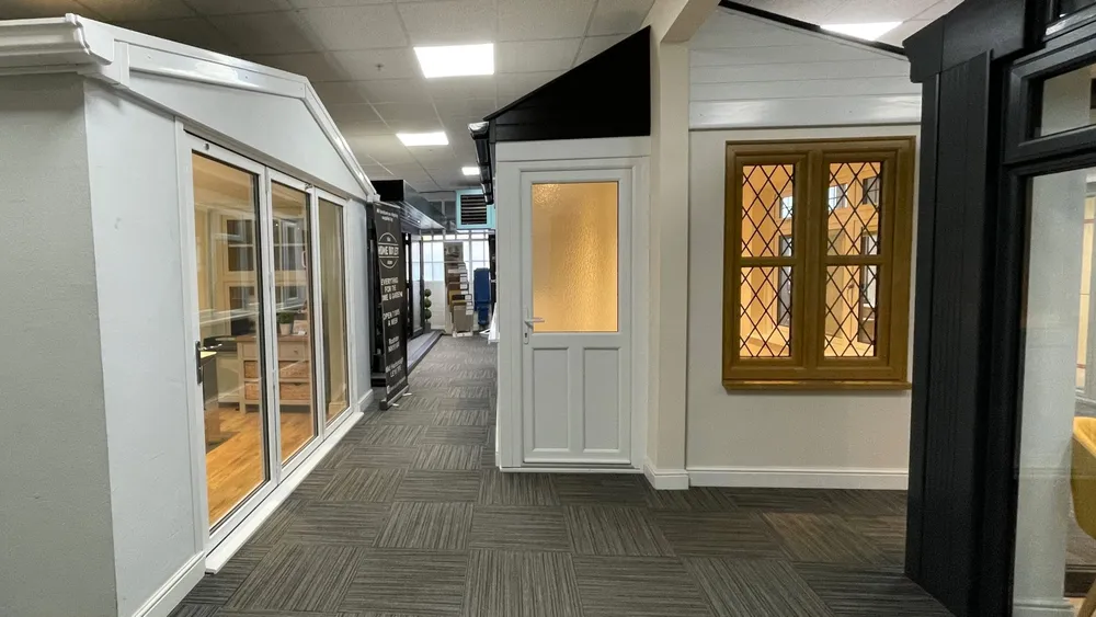 Window and door styles along the showroom corridor